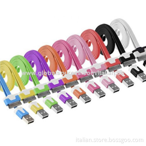 30-pin Flat USB Cables for iPhone 4/4S, Available in Various Colors